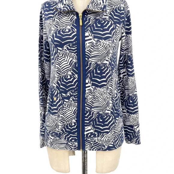 Lilly Pulitzer Leona Terry Zip‎ Up Jacket Navy Blue Oh Cabana Boy Print Size XS - Picture 3 of 9